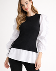 Wanelle Top with Ruffled Sleeves & Detachable Knitted Sweater Vest