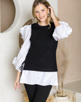 Wanelle Top with Ruffled Sleeves & Detachable Knitted Sweater Vest