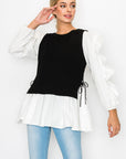 Wanelle Top with Ruffled Sleeves & Detachable Knitted Sweater Vest