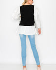 Wanelle Top with Ruffled Sleeves & Detachable Knitted Sweater Vest