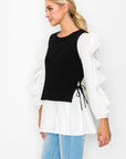 Wanelle Top with Ruffled Sleeves & Detachable Knitted Sweater Vest