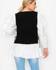 Wanelle Top with Ruffled Sleeves & Detachable Knitted Sweater Vest