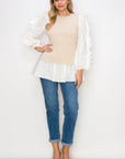 Wanelle Top with Ruffled Sleeves & Detachable Knitted Sweater Vest