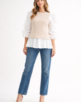 Wanelle Top with Ruffled Sleeves & Detachable Knitted Sweater Vest
