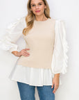 Wanelle Top with Ruffled Sleeves & Detachable Knitted Sweater Vest