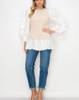 Wanelle Top with Ruffled Sleeves & Detachable Knitted Sweater Vest