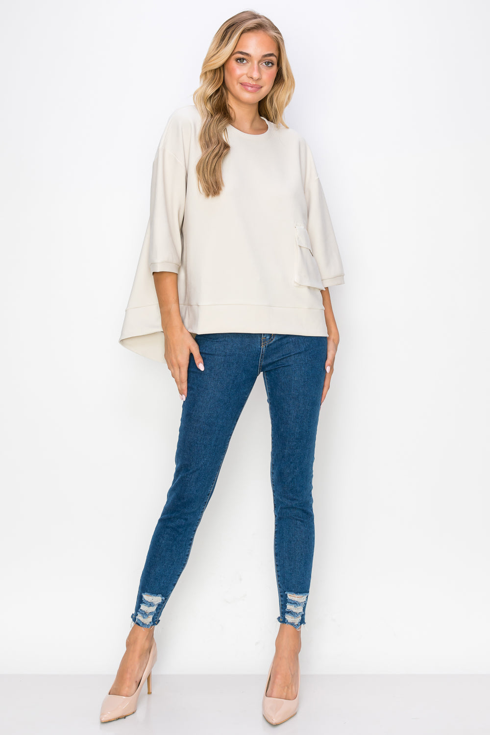 Karen Knit Crepe Top with Front Pocket