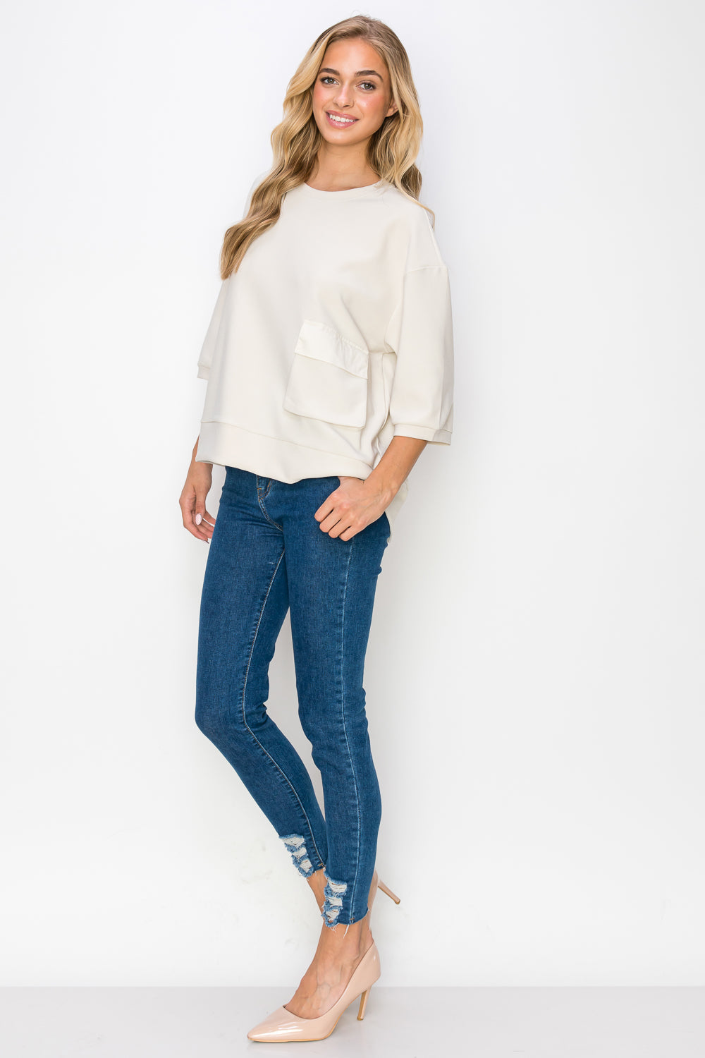 Karen Knit Crepe Top with Front Pocket