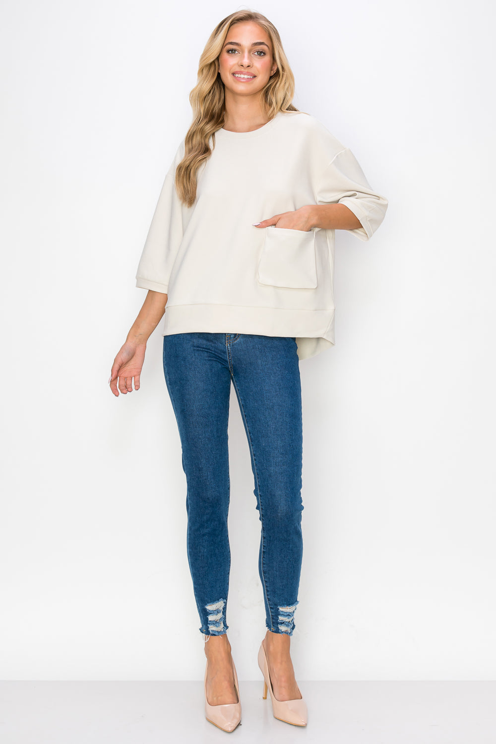 Karen Knit Crepe Top with Front Pocket