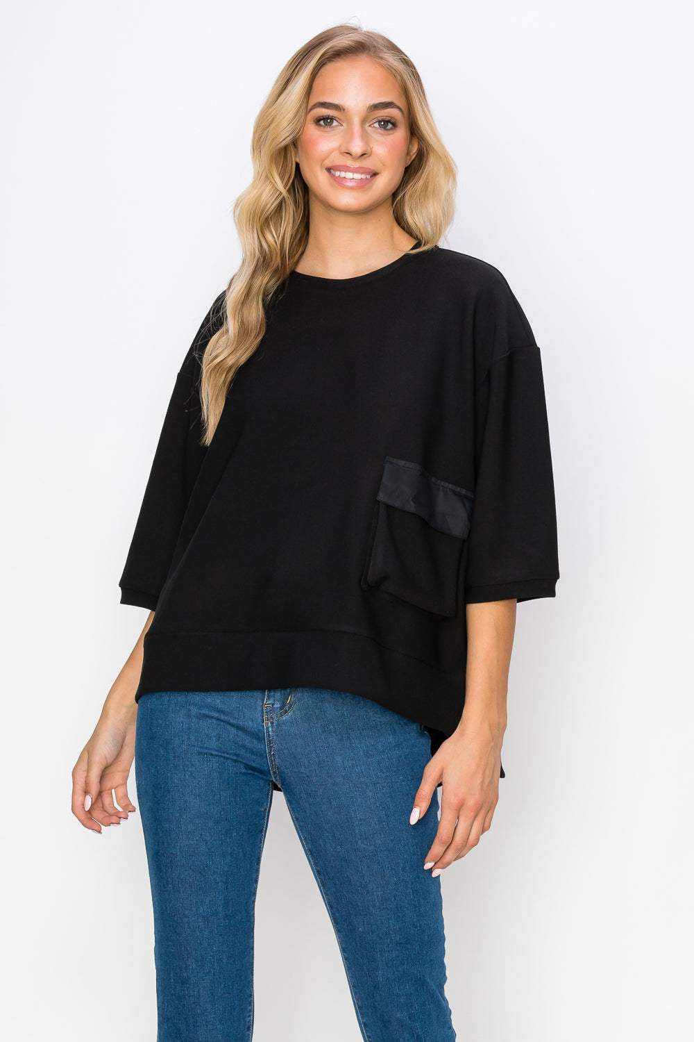 Karen Knit Crepe Top with Front Pocket