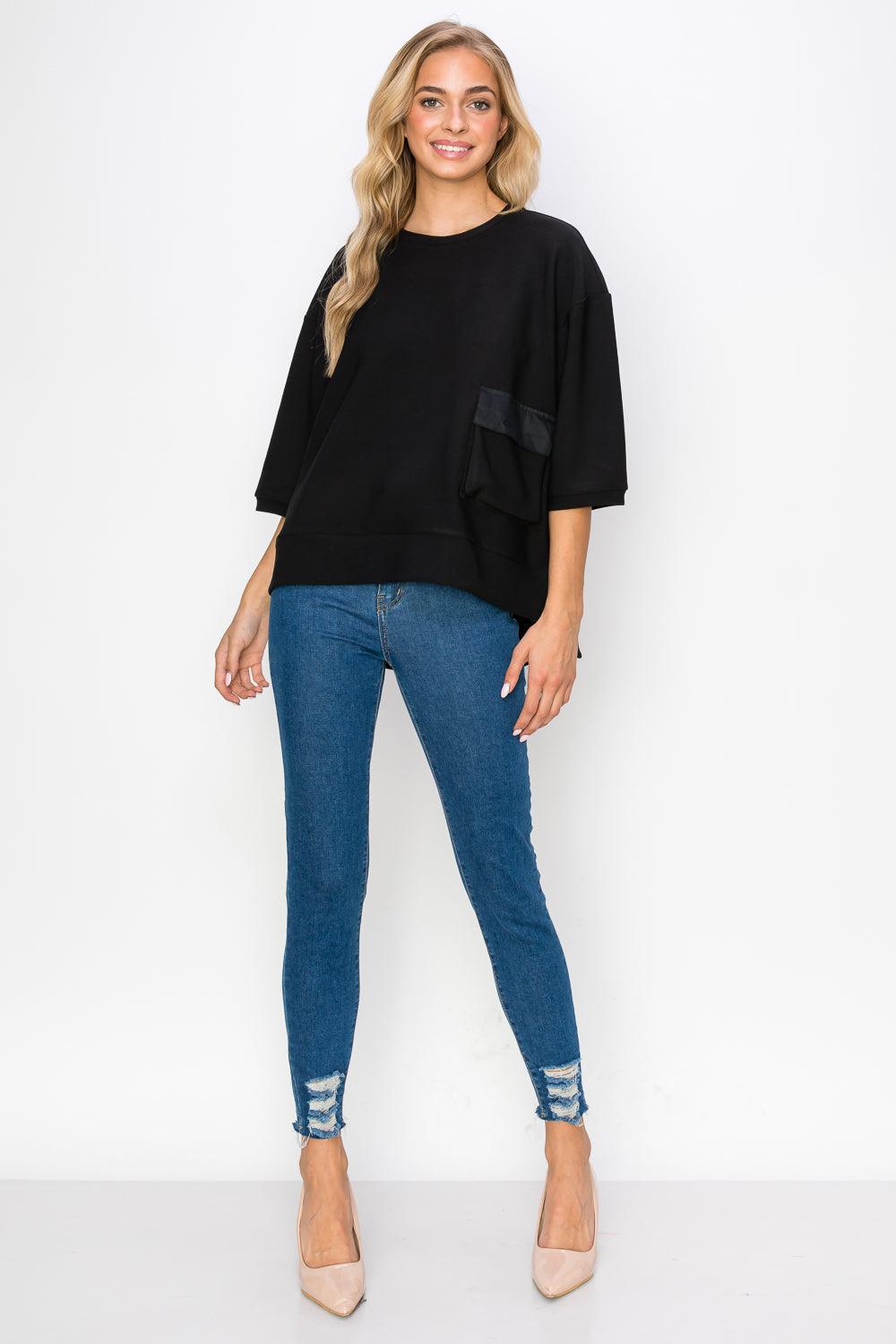 Karen Knit Crepe Top with Front Pocket