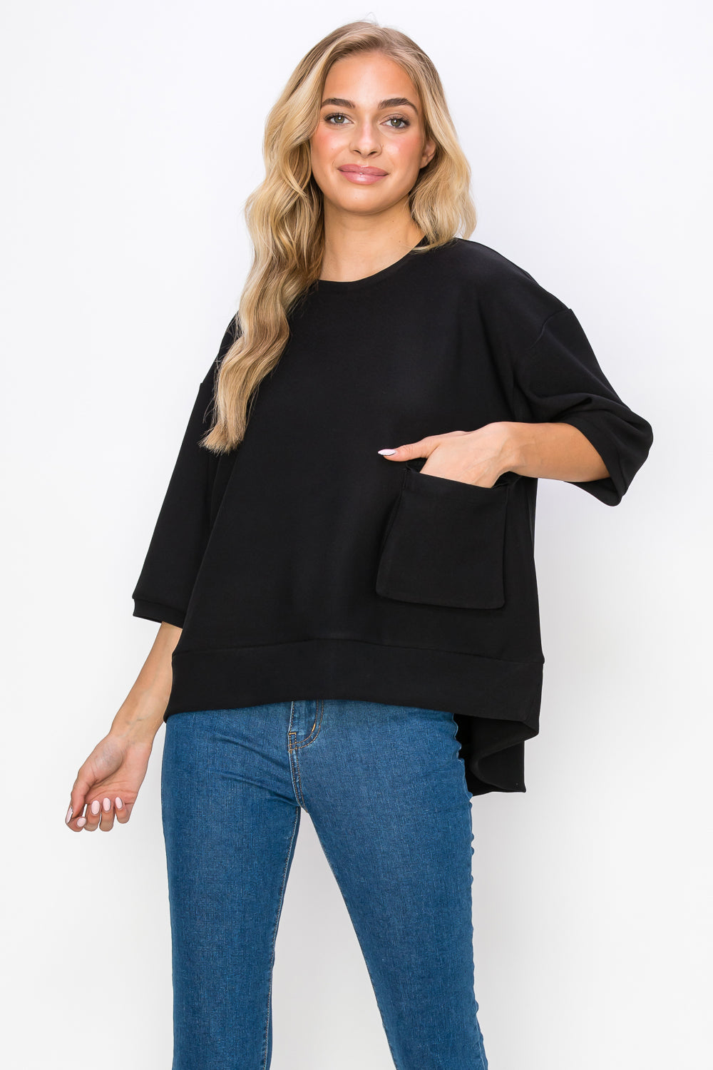 Karen Knit Crepe Top with Front Pocket