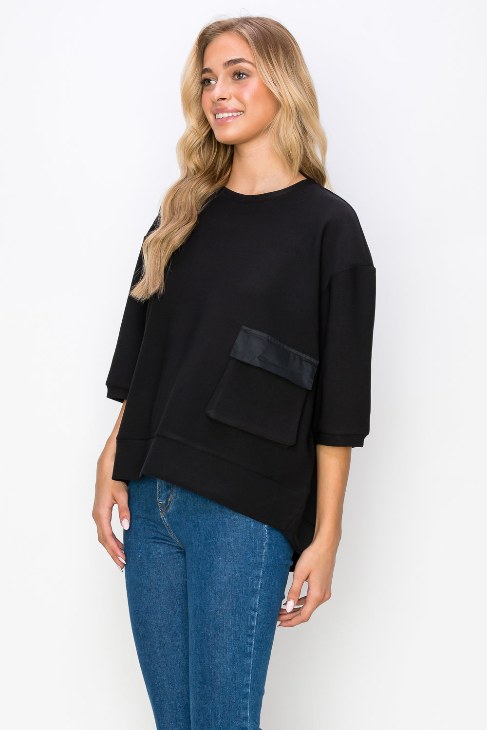 Karen Knit Crepe Top with Front Pocket