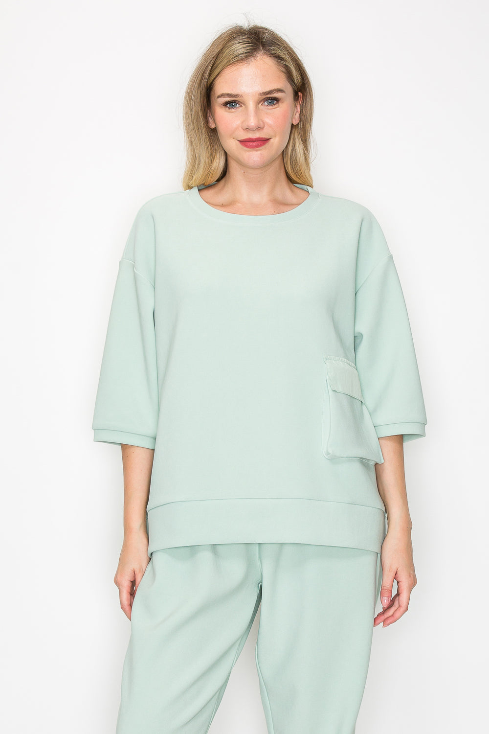 Karen Knit Crepe Top with Front Pocket