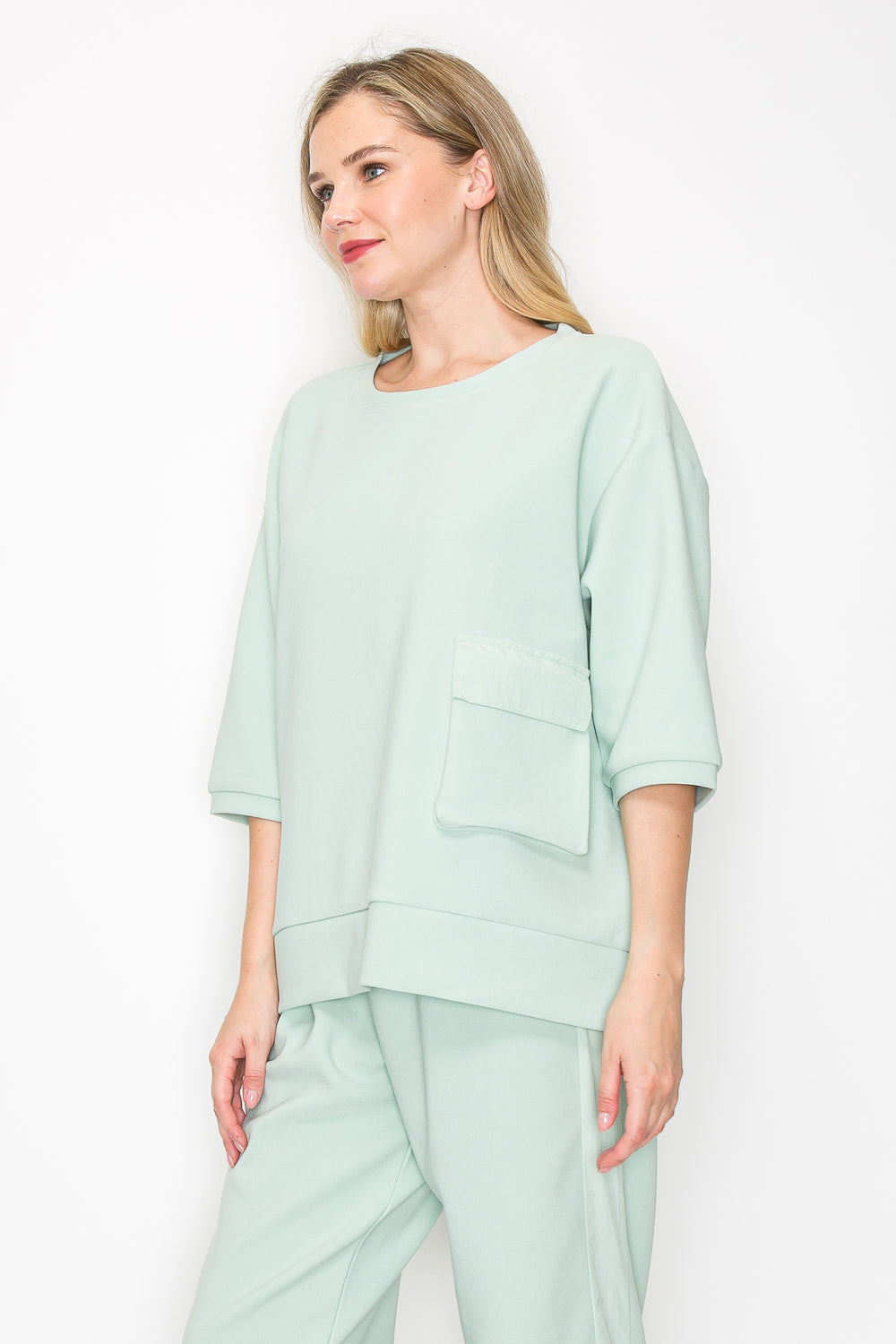 Karen Knit Crepe Top with Front Pocket