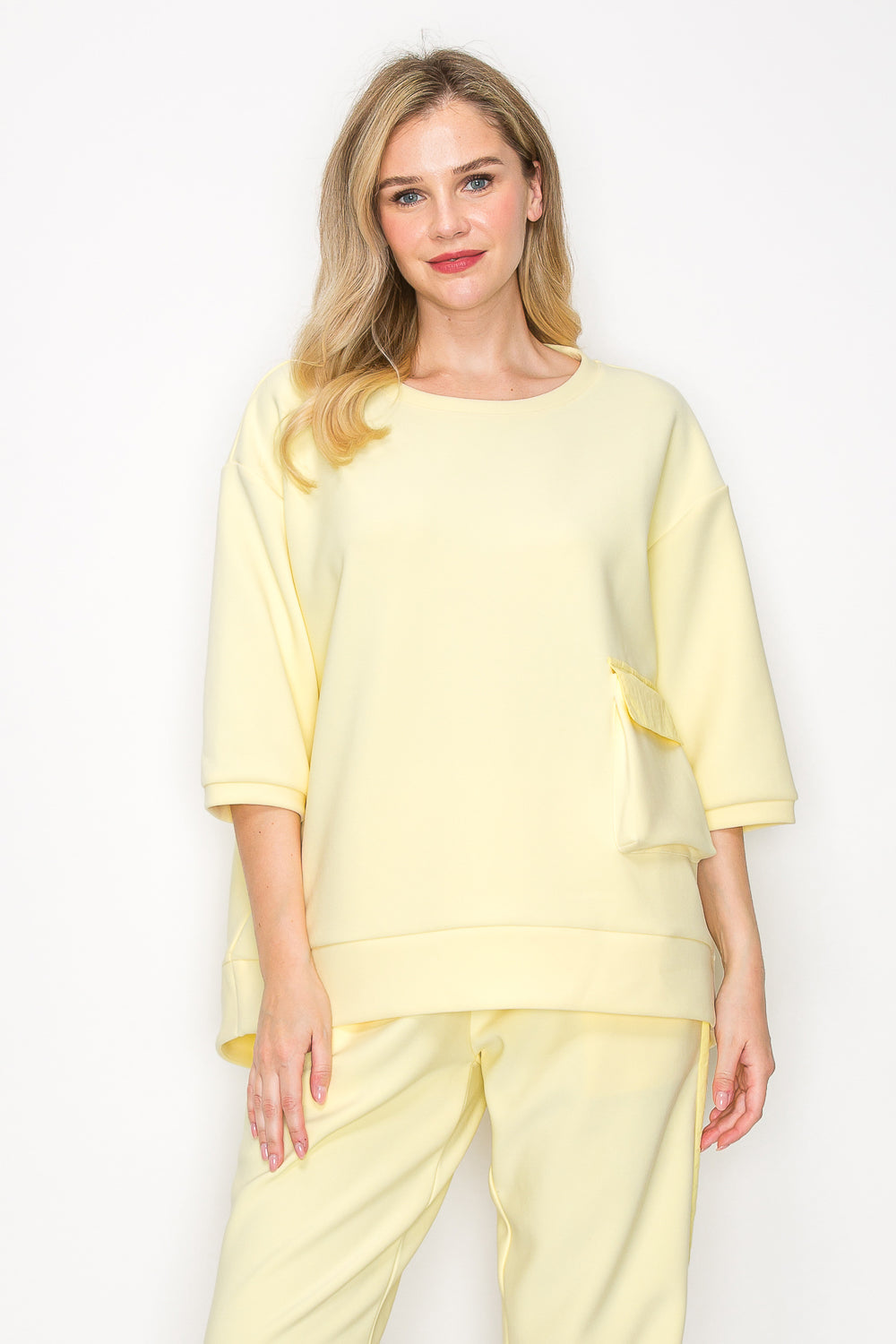 Karen Knit Crepe Top with Front Pocket