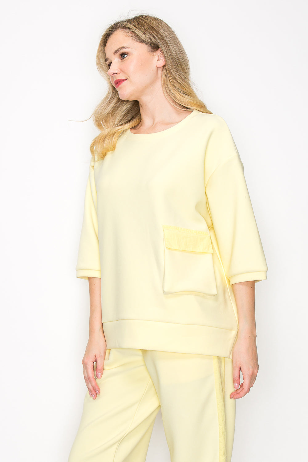 Karen Knit Crepe Top with Front Pocket