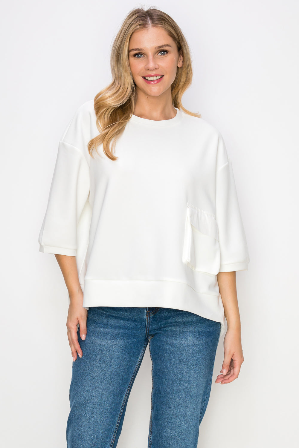 Karen Knit Crepe Top with Front Pocket