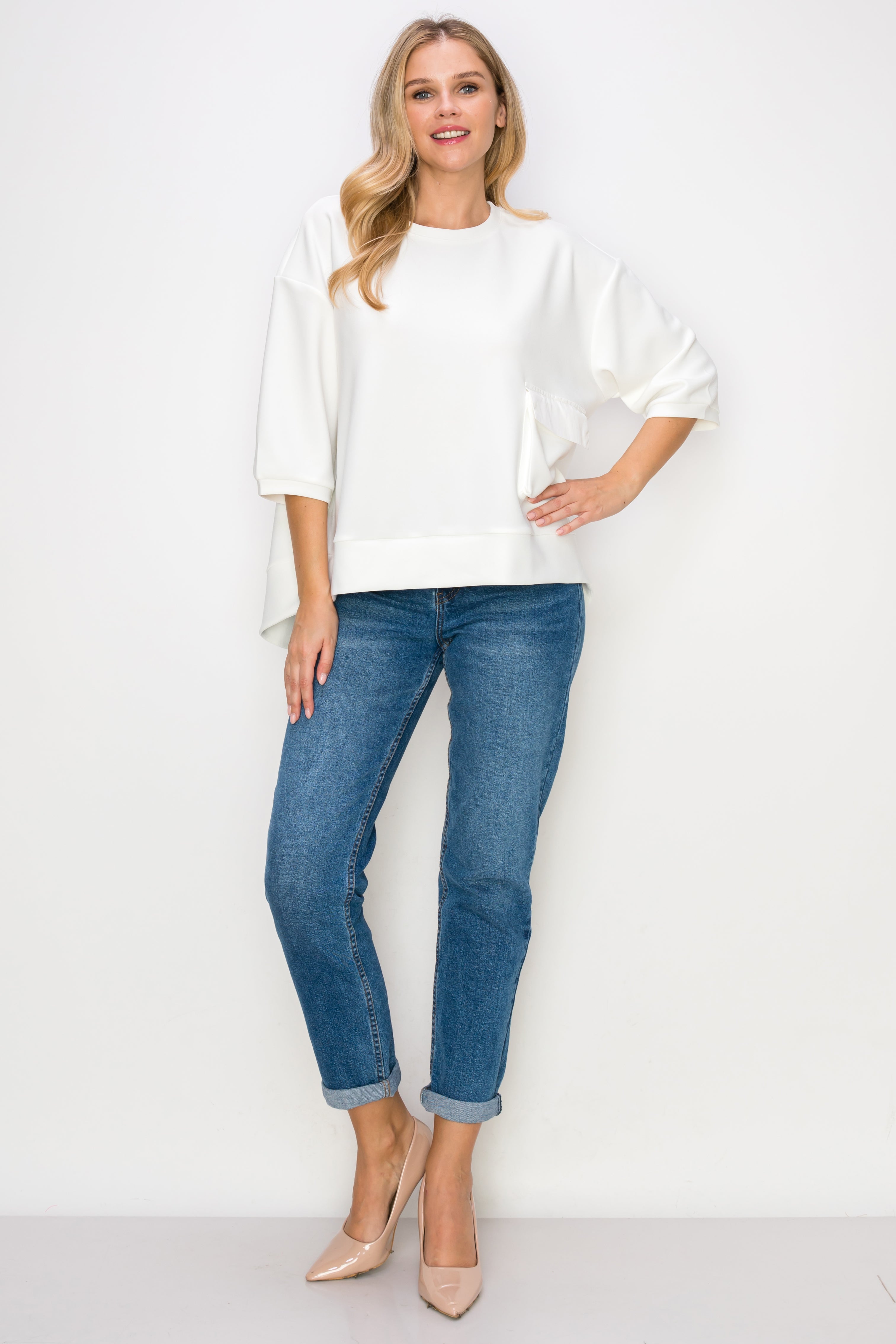 Karen Knit Crepe Top with Front Pocket