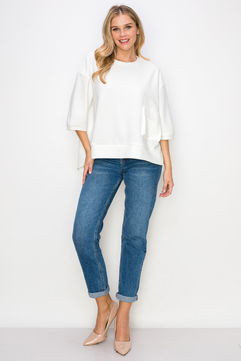 Karen Knit Crepe Top with Front Pocket