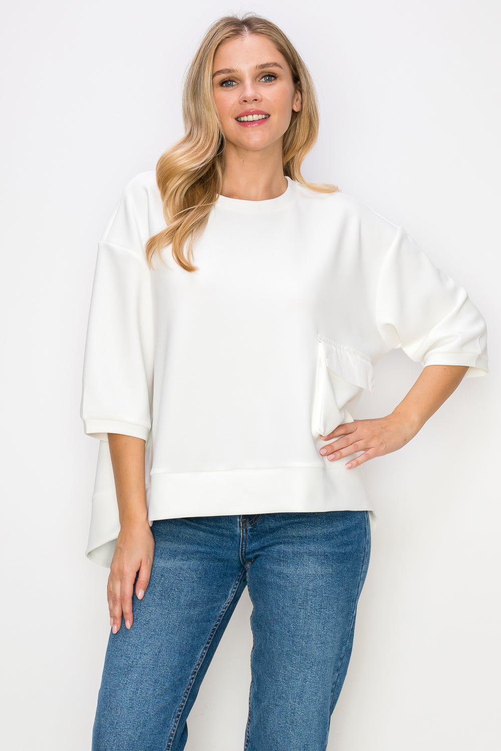 Karen Knit Crepe Top with Front Pocket