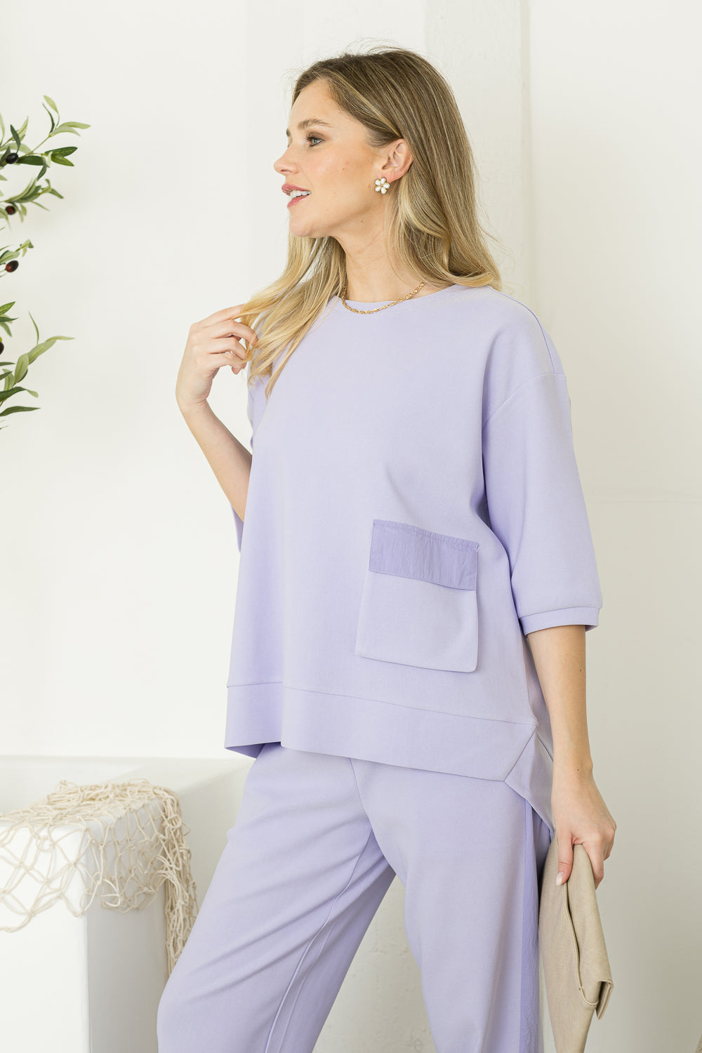 Karen Knit Crepe Top with Front Pocket