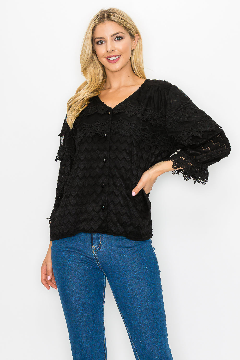 Kelly Anne Stretch Knit Mesh &amp; Lace Top