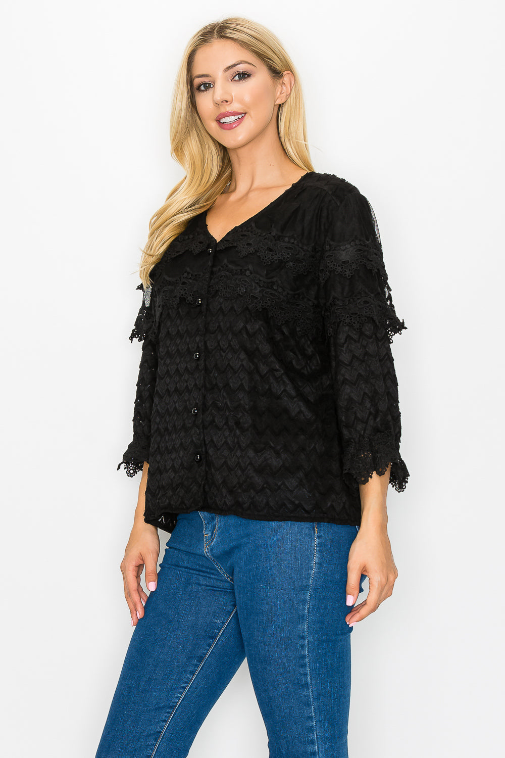 Kelly Anne Stretch Knit Mesh &amp; Lace Top