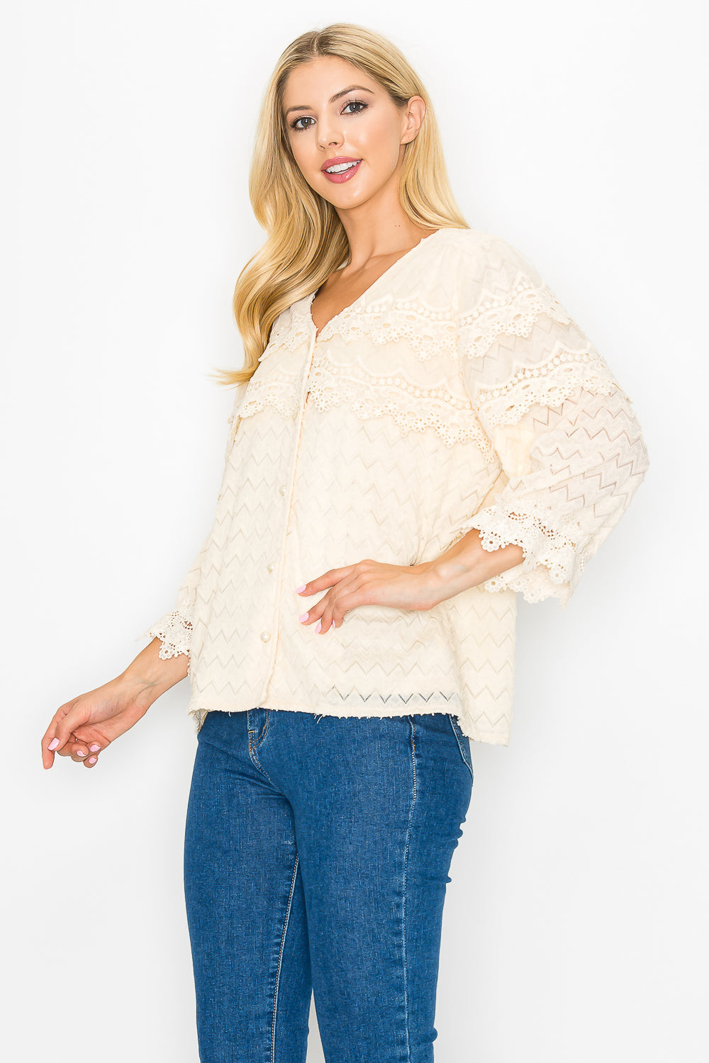 Kelly Anne Stretch Knit Mesh &amp; Lace Top