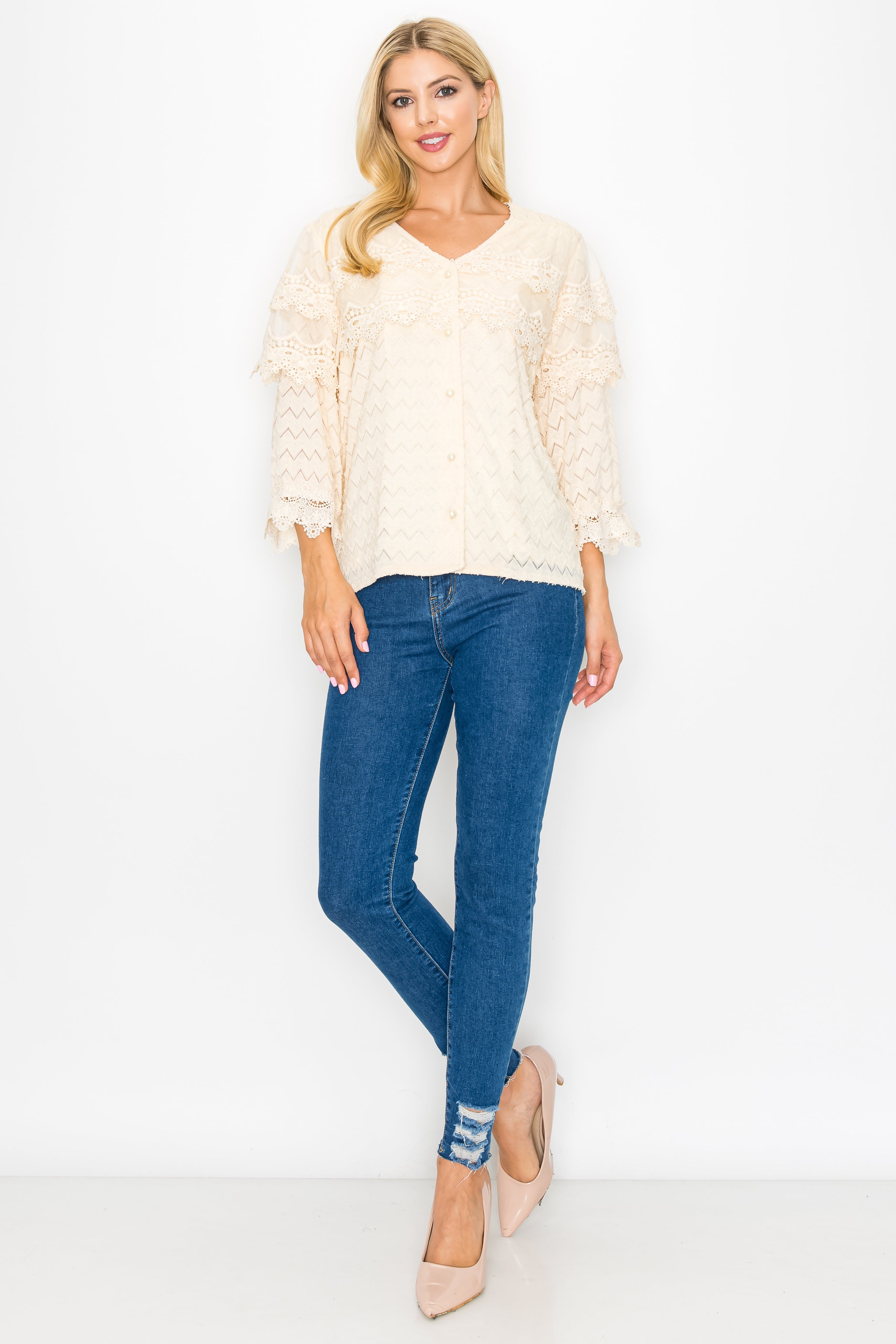 Kelly Anne Stretch Knit Mesh &amp; Lace Top