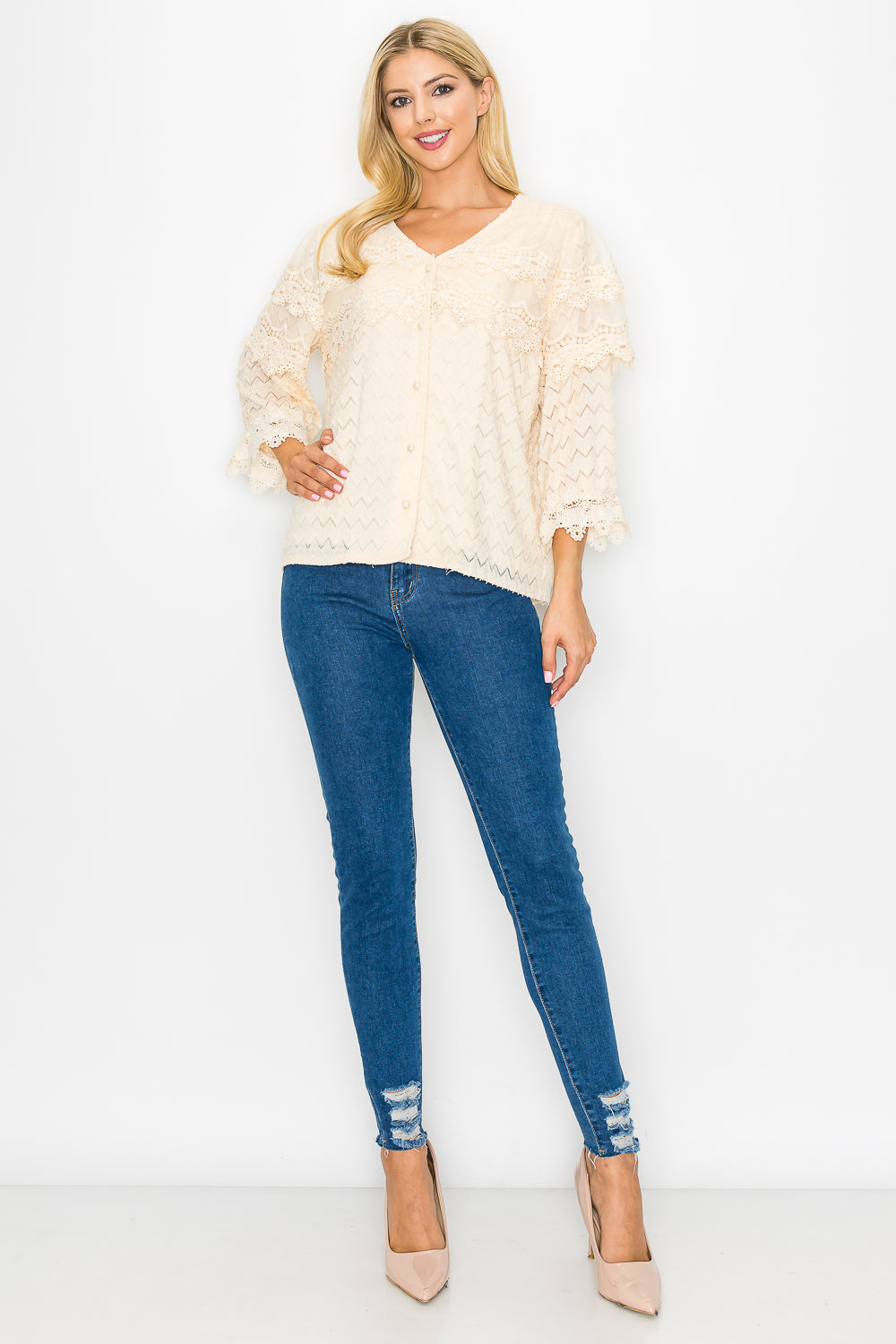 Kelly Anne Stretch Knit Mesh &amp; Lace Top