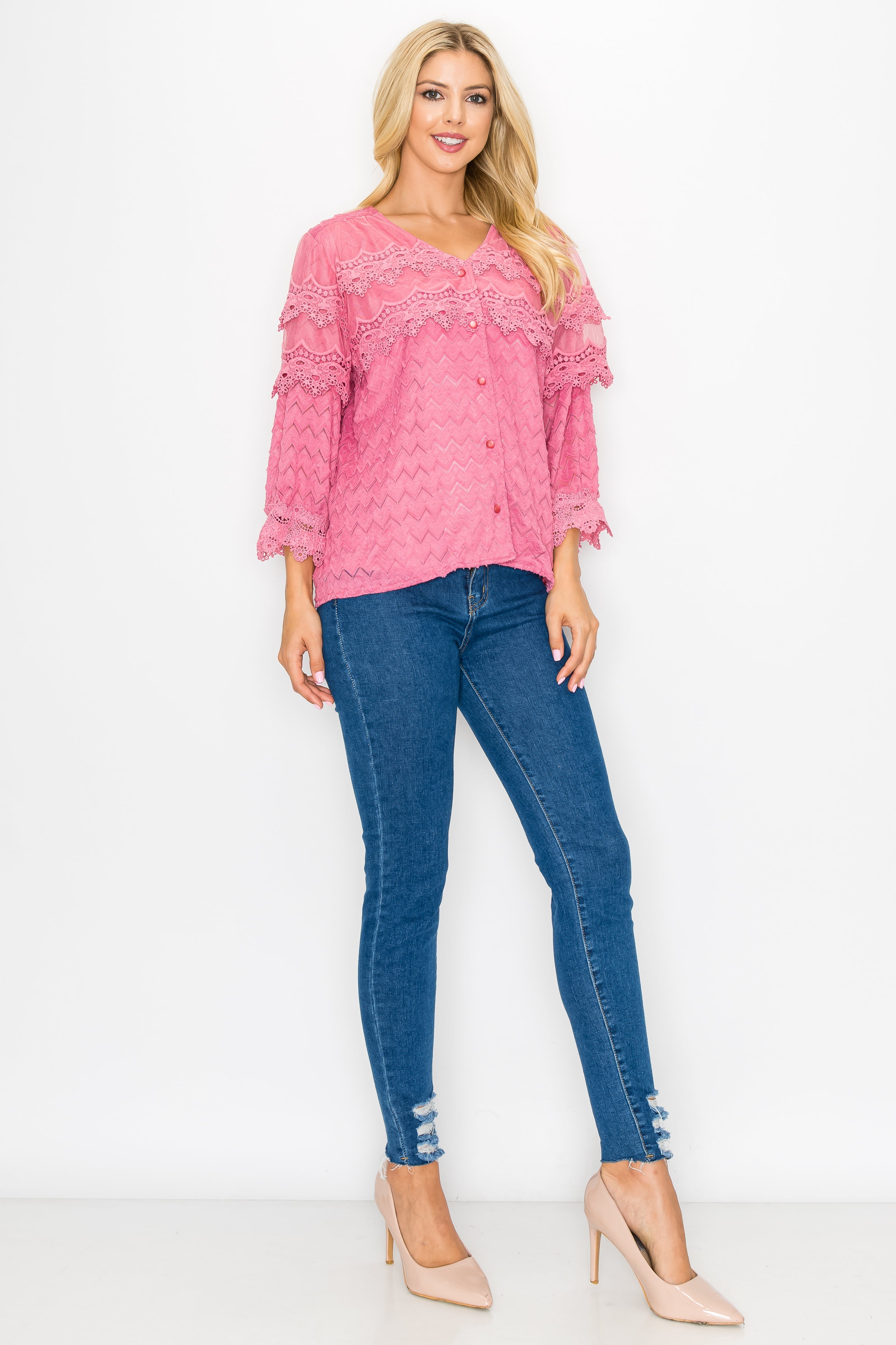 Kelly Anne Stretch Knit Mesh &amp; Lace Top