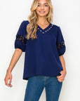 Katrina Pointe Knit Top with Pearls