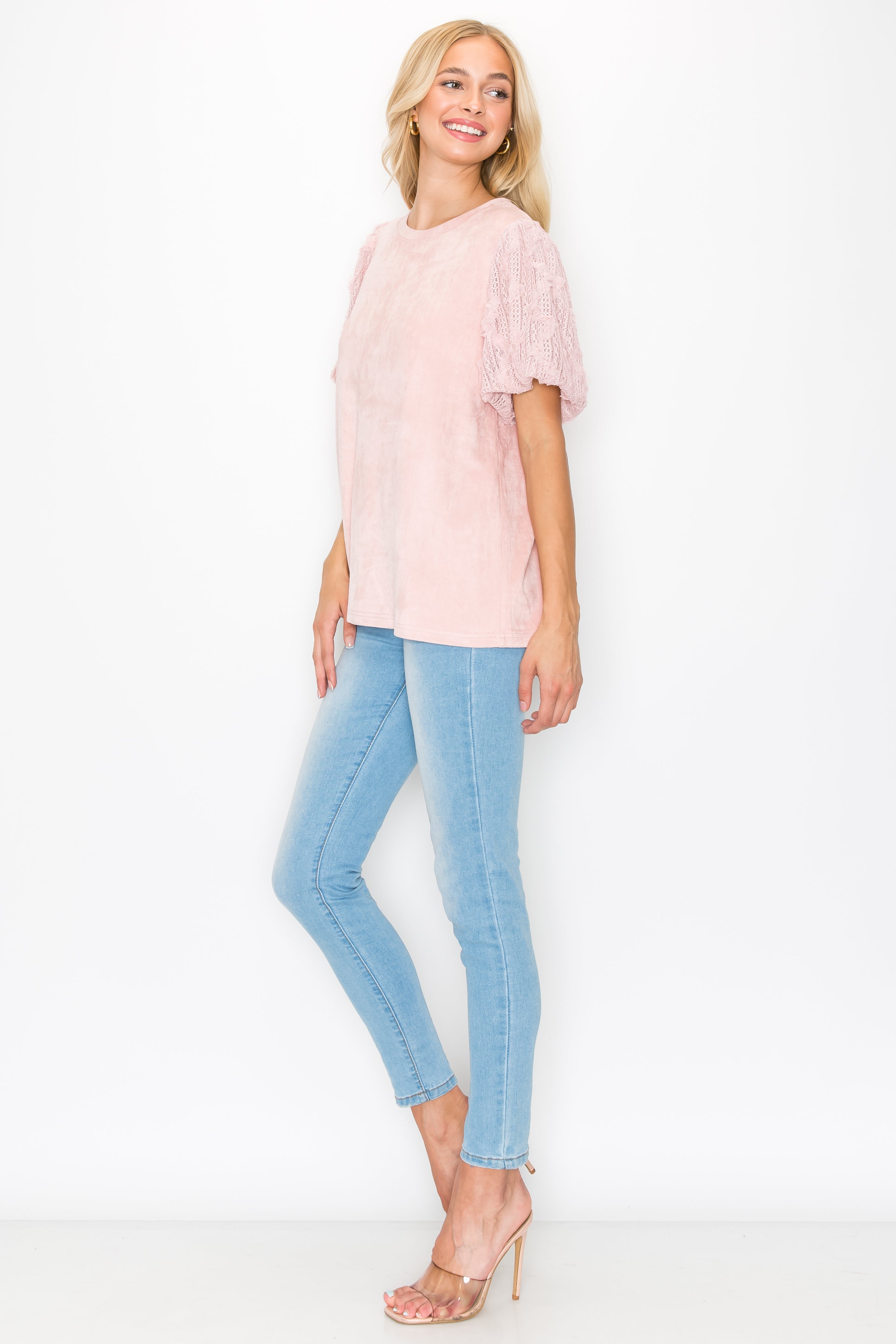 Adelle Stretch Suede Top with Lace