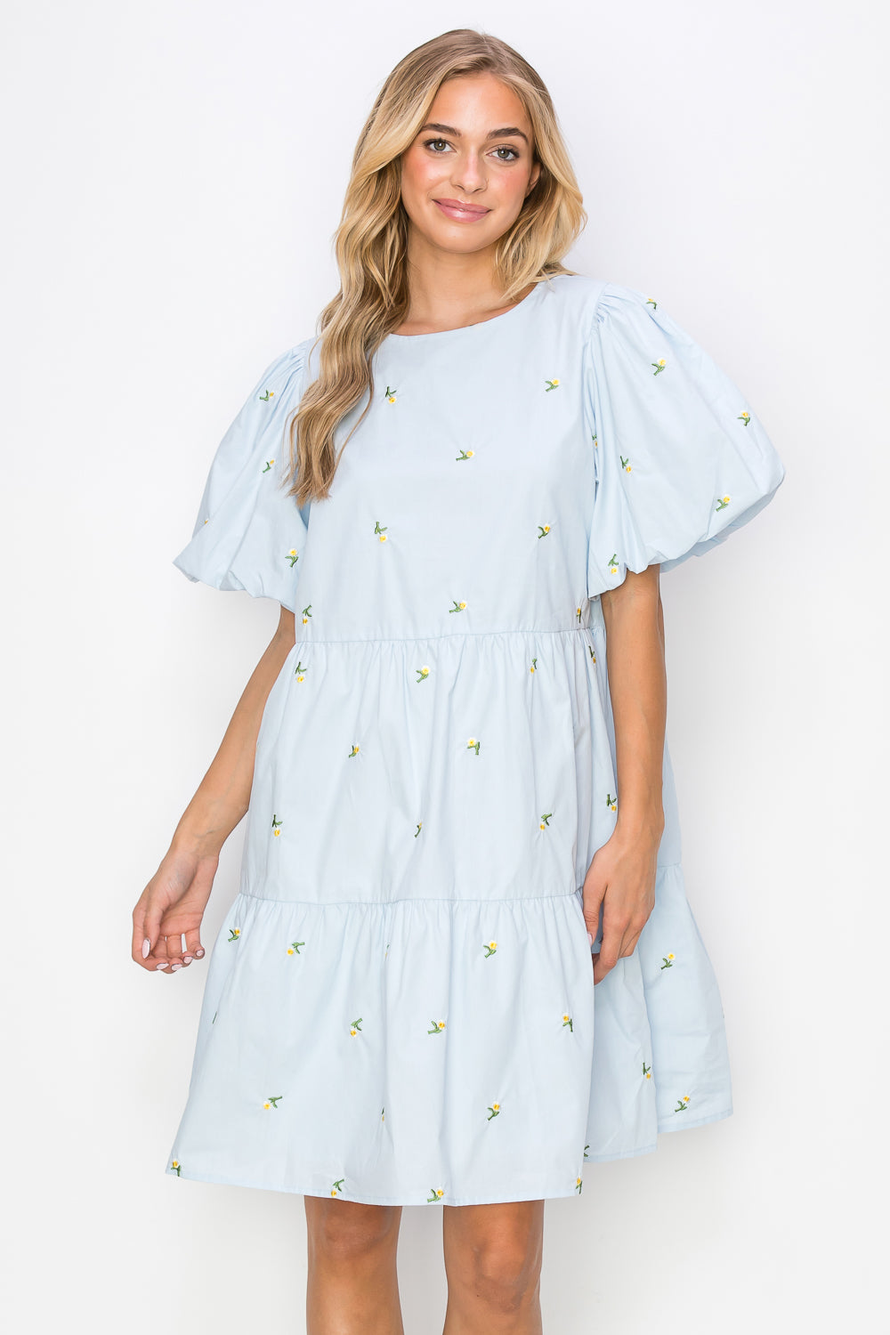 Weslee Cotton Poplin Dress with Embroidered Summer Flowers