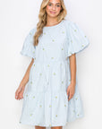 Weslee Cotton Poplin Dress with Embroidered Summer Flowers