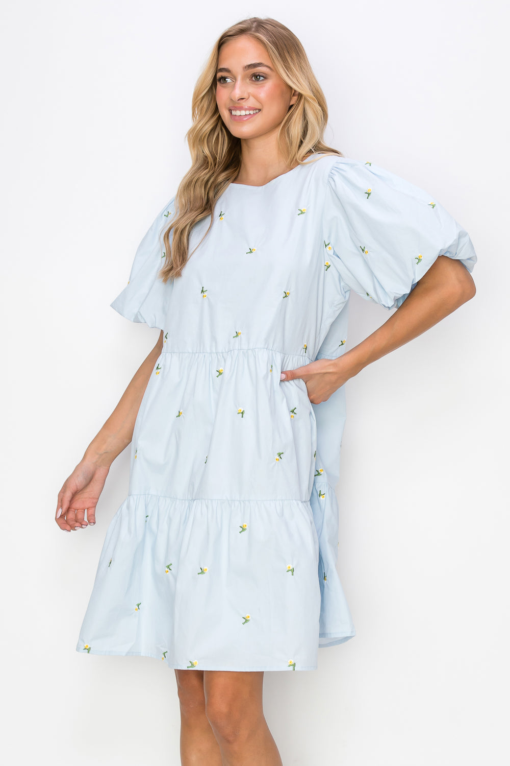 Weslee Cotton Poplin Dress with Embroidered Summer Flowers