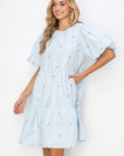 Weslee Cotton Poplin Dress with Embroidered Summer Flowers