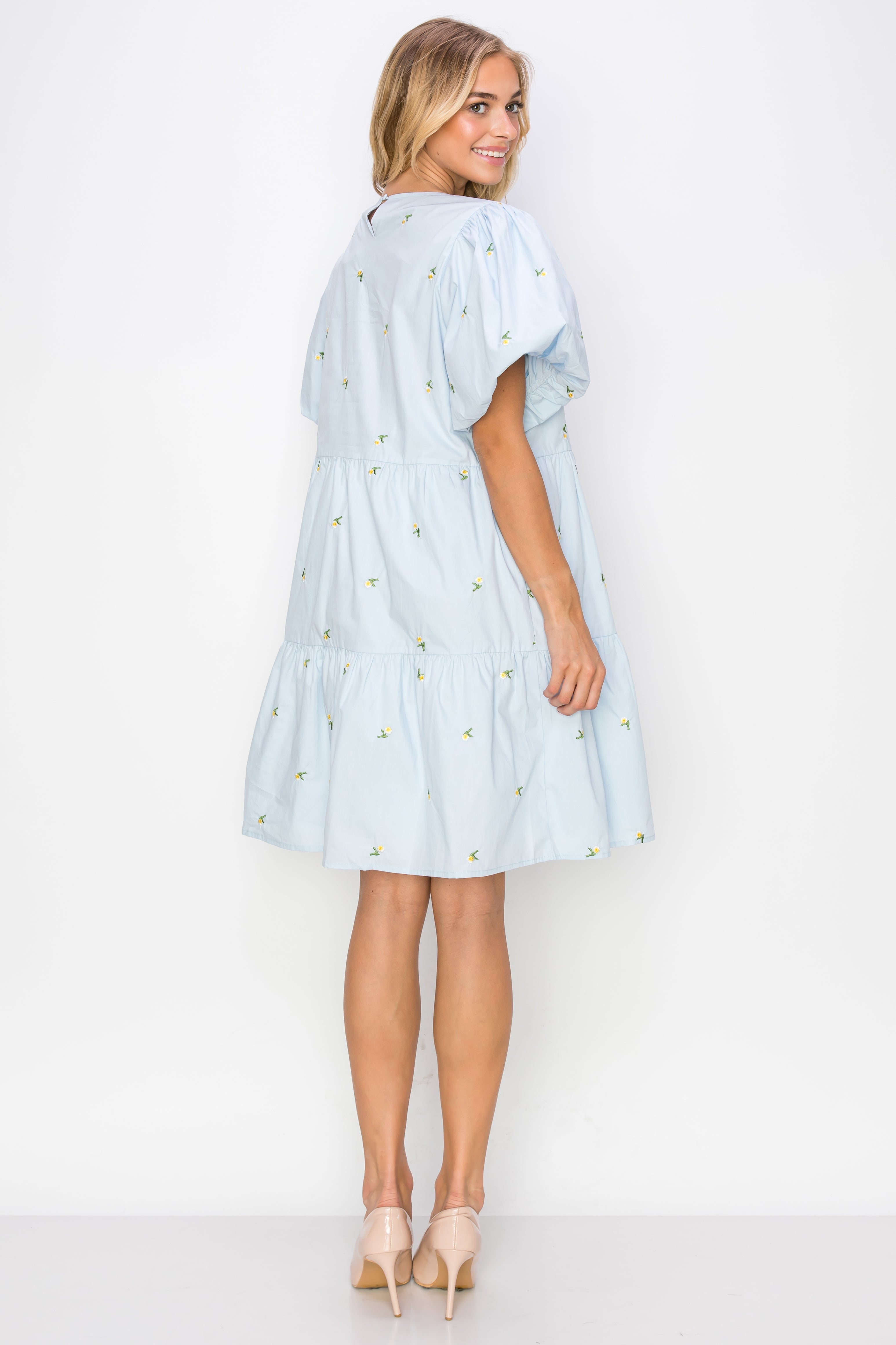 Weslee Cotton Poplin Dress with Embroidered Summer Flowers