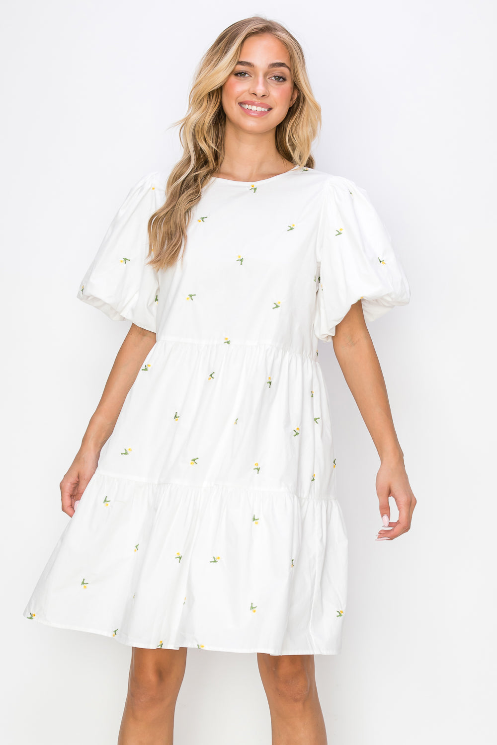 Weslee Cotton Poplin Dress with Embroidered Summer Flowers