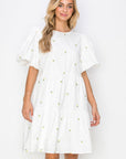 Weslee Cotton Poplin Dress with Embroidered Summer Flowers