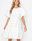 Weslee Cotton Poplin Dress with Embroidered Summer Flowers