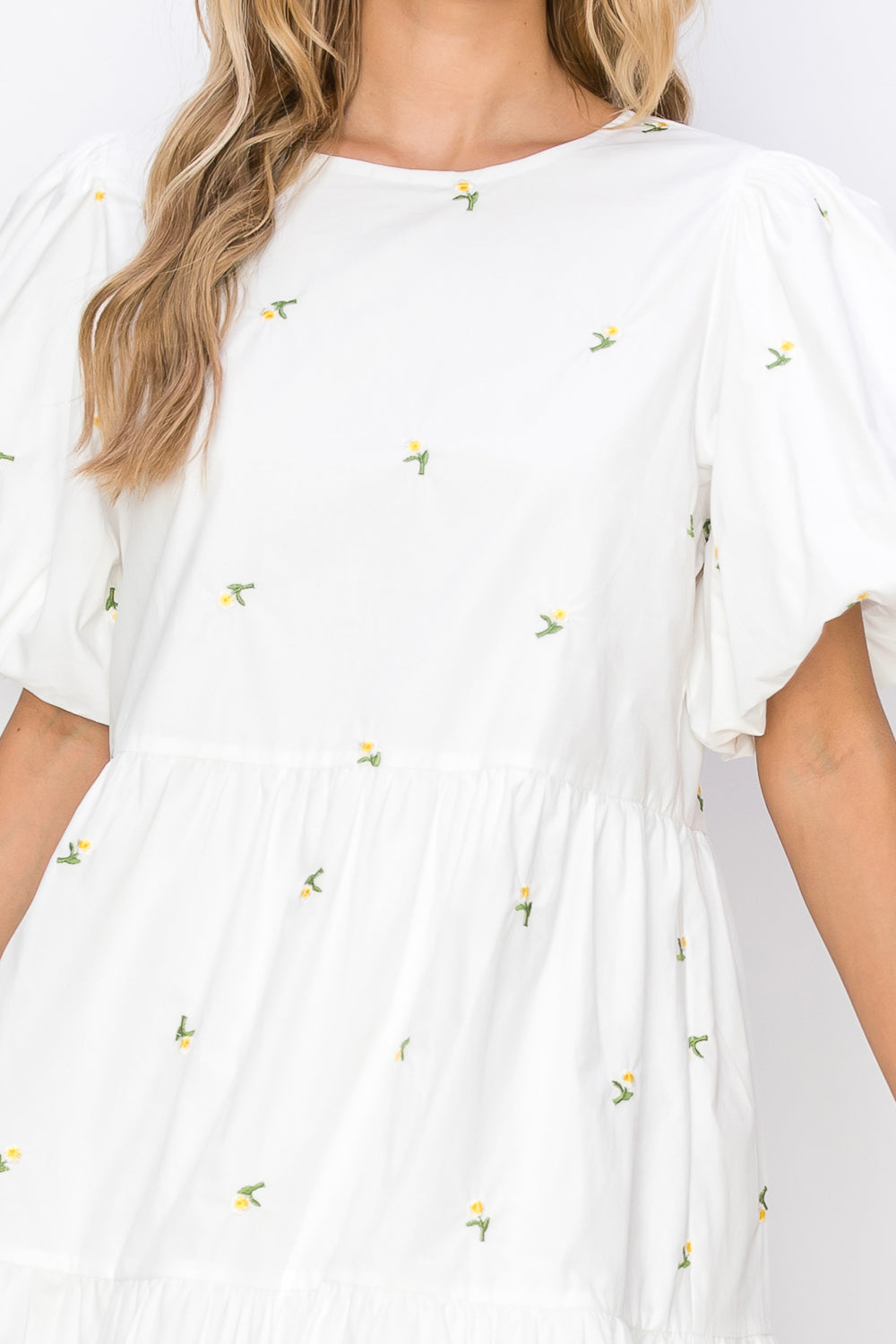 Weslee Cotton Poplin Dress with Embroidered Summer Flowers