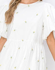 Weslee Cotton Poplin Dress with Embroidered Summer Flowers