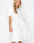 Weslee Cotton Poplin Dress with Embroidered Summer Flowers