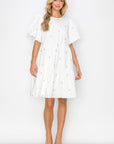 Weslee Cotton Poplin Dress with Embroidered Summer Flowers