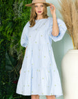 Weslee Cotton Poplin Dress with Embroidered Summer Flowers