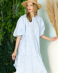 Weslee Cotton Poplin Dress with Embroidered Summer Flowers