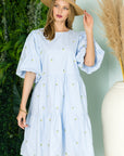 Weslee Cotton Poplin Dress with Embroidered Summer Flowers