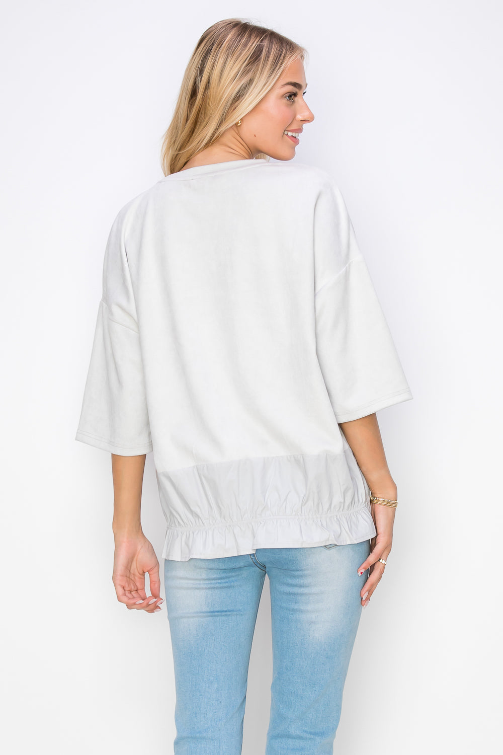 Amy Stretch Suede Top with Cotton Poplin